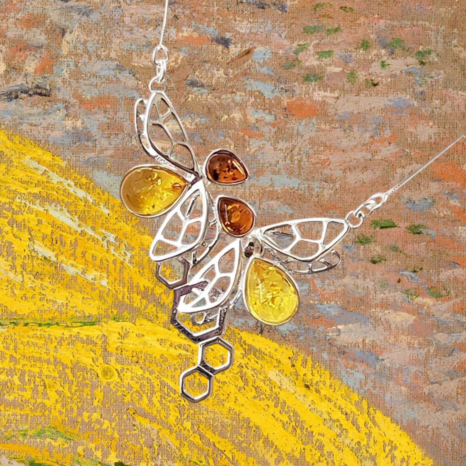 Bee Amber &amp; Honeycomb Necklace