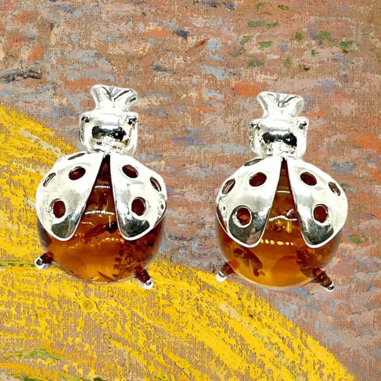Amber Lady Bug Post Earrings