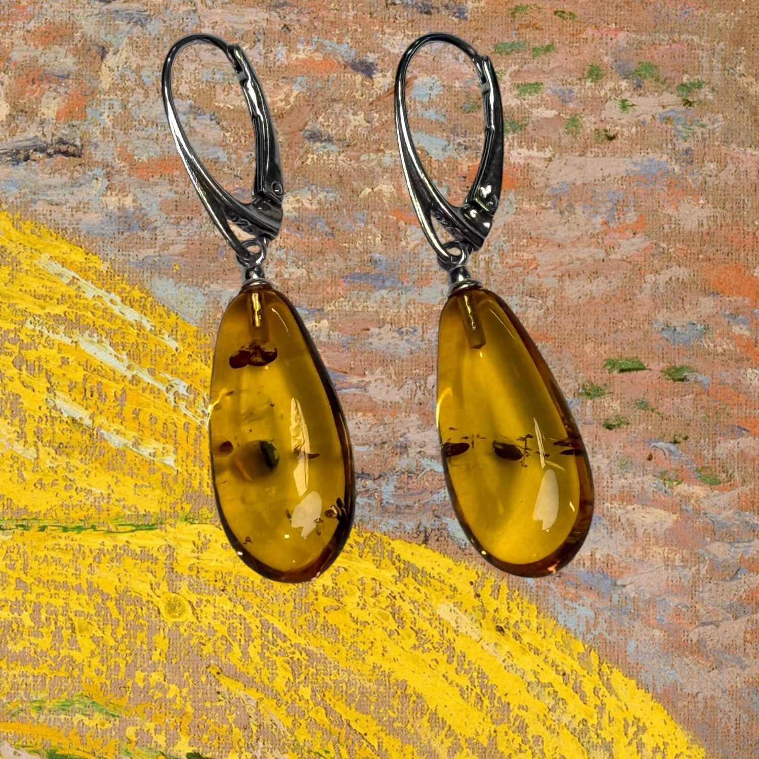 Amber Long Tear Drop Earrings