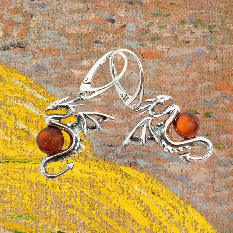 Cognac Amber Dragon Earrings