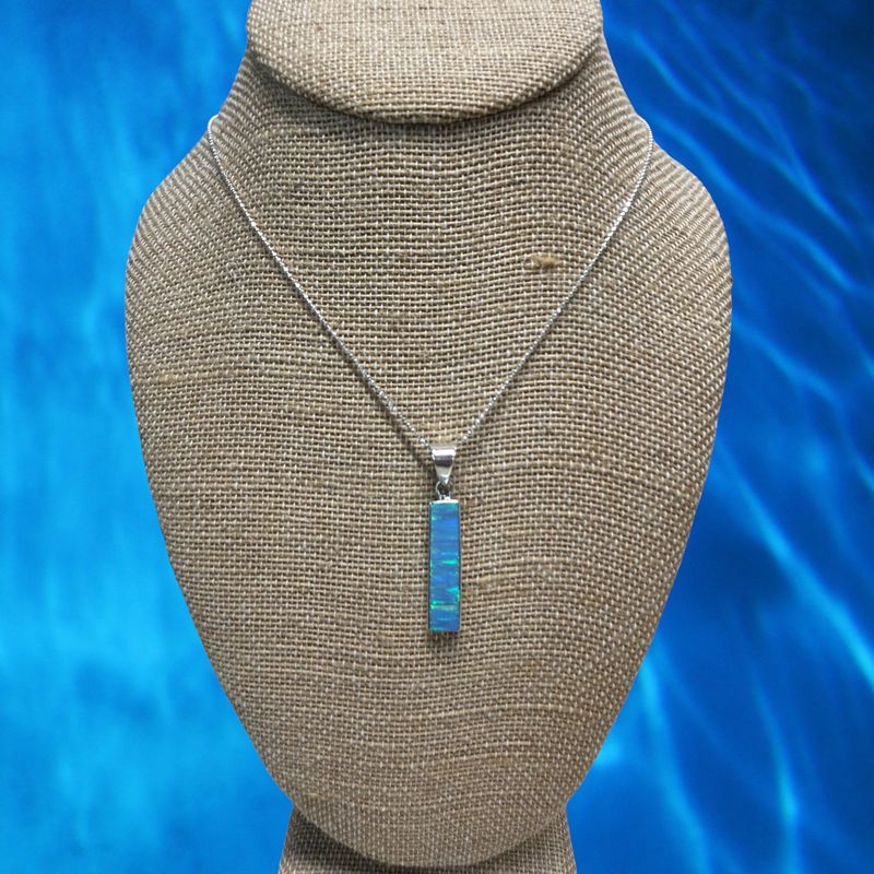 Blue Fire Opal Rectangle Necklace