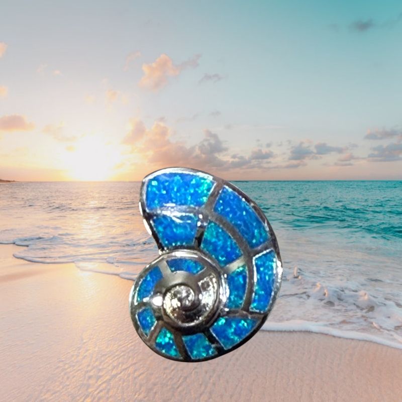 Blue Fire Opal Shell Pendant
