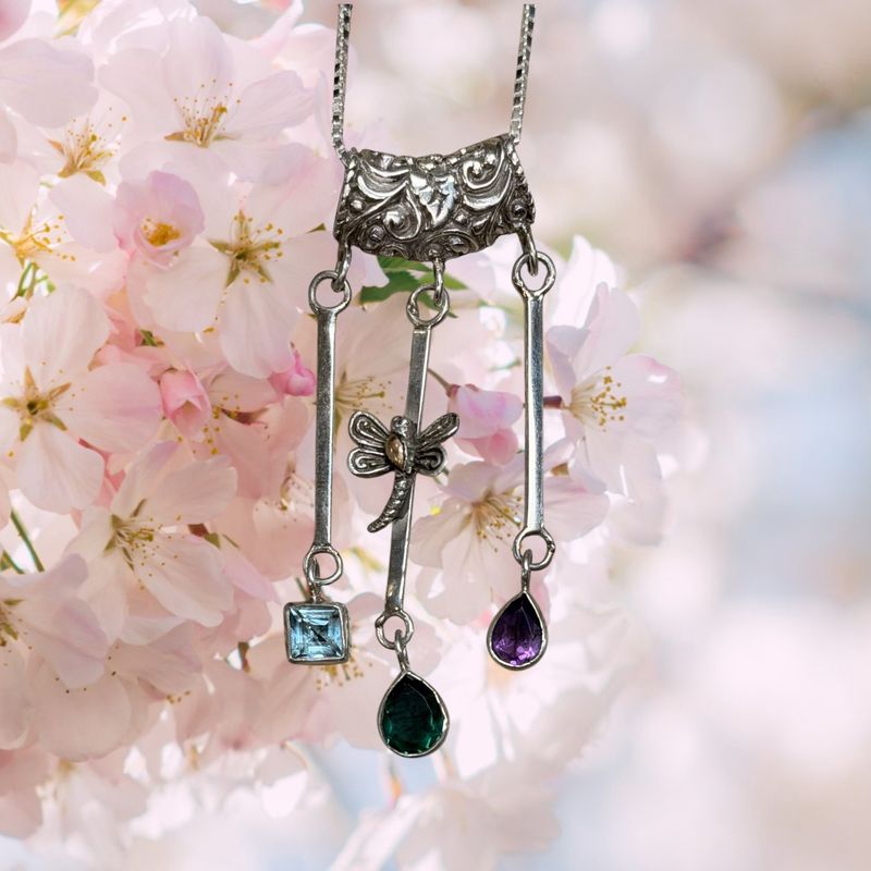 Dragonfly &amp; Multi Gemstone Pendant