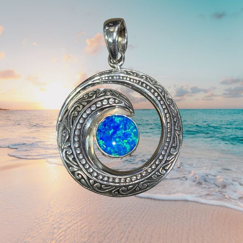 Swirled Wave &amp; Gem Pendant