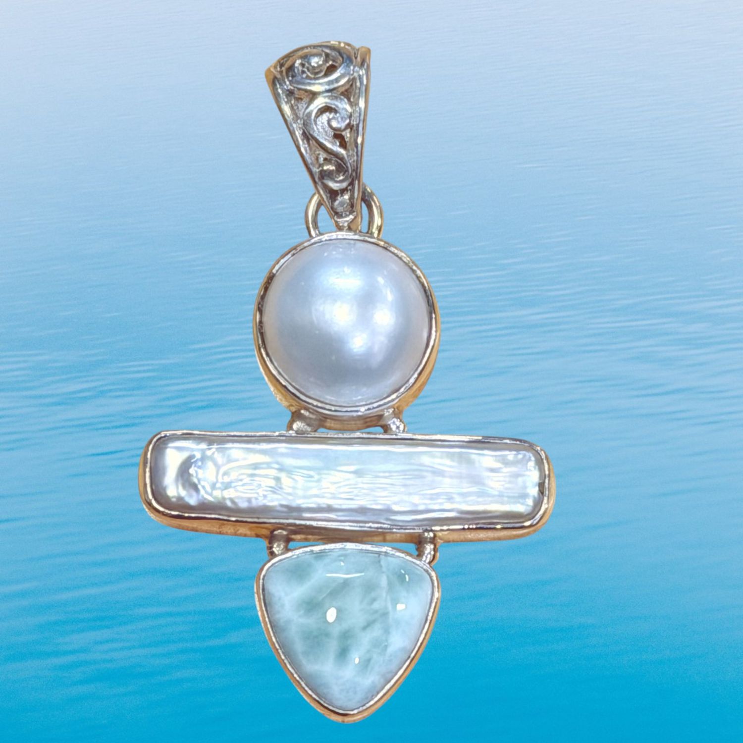 Larimar &amp; Biwa Pearl Pendant