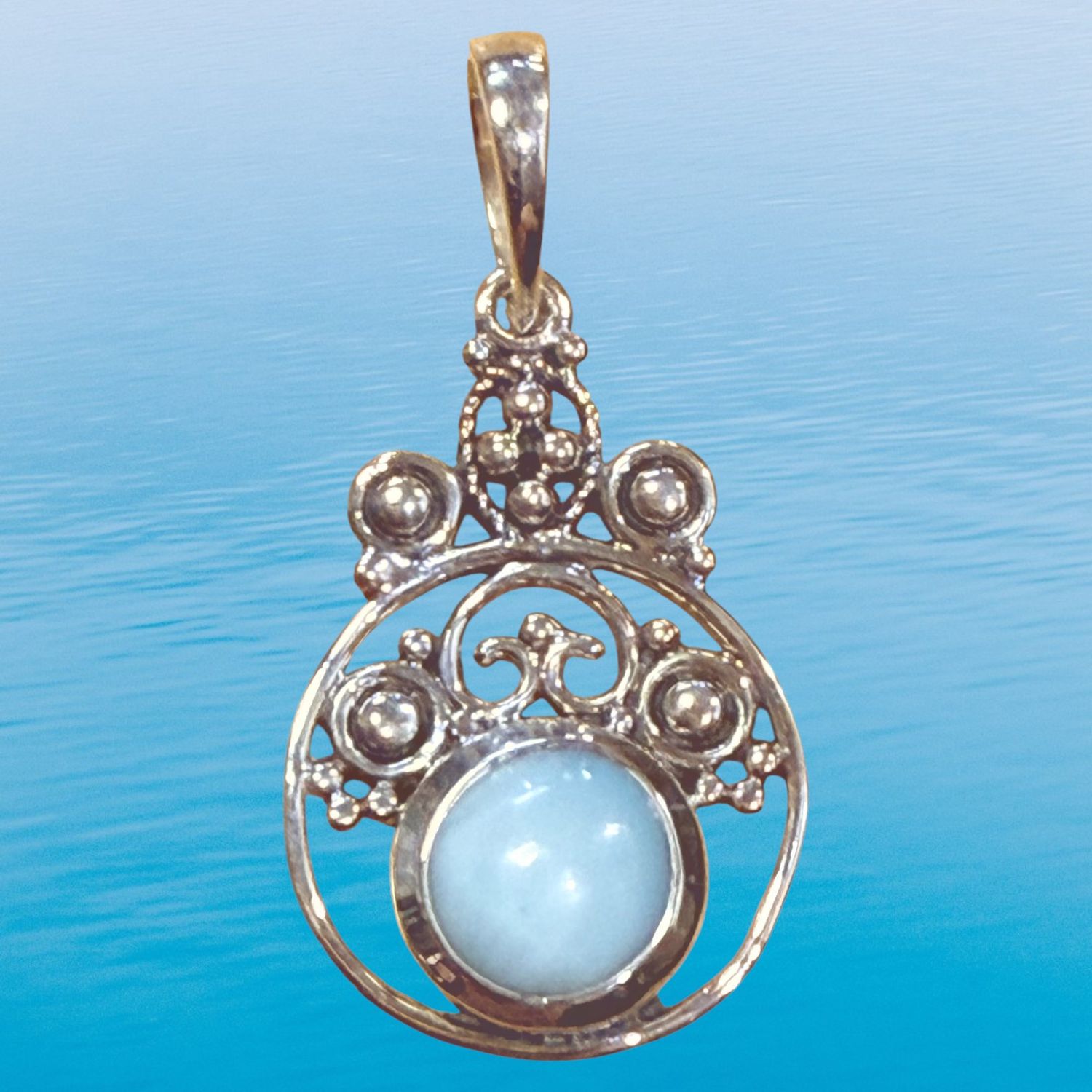 Larimar Filigree Circle Pendant
