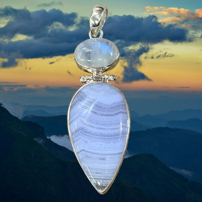 Blue Lace Agate &amp; Moonstone Pendant
