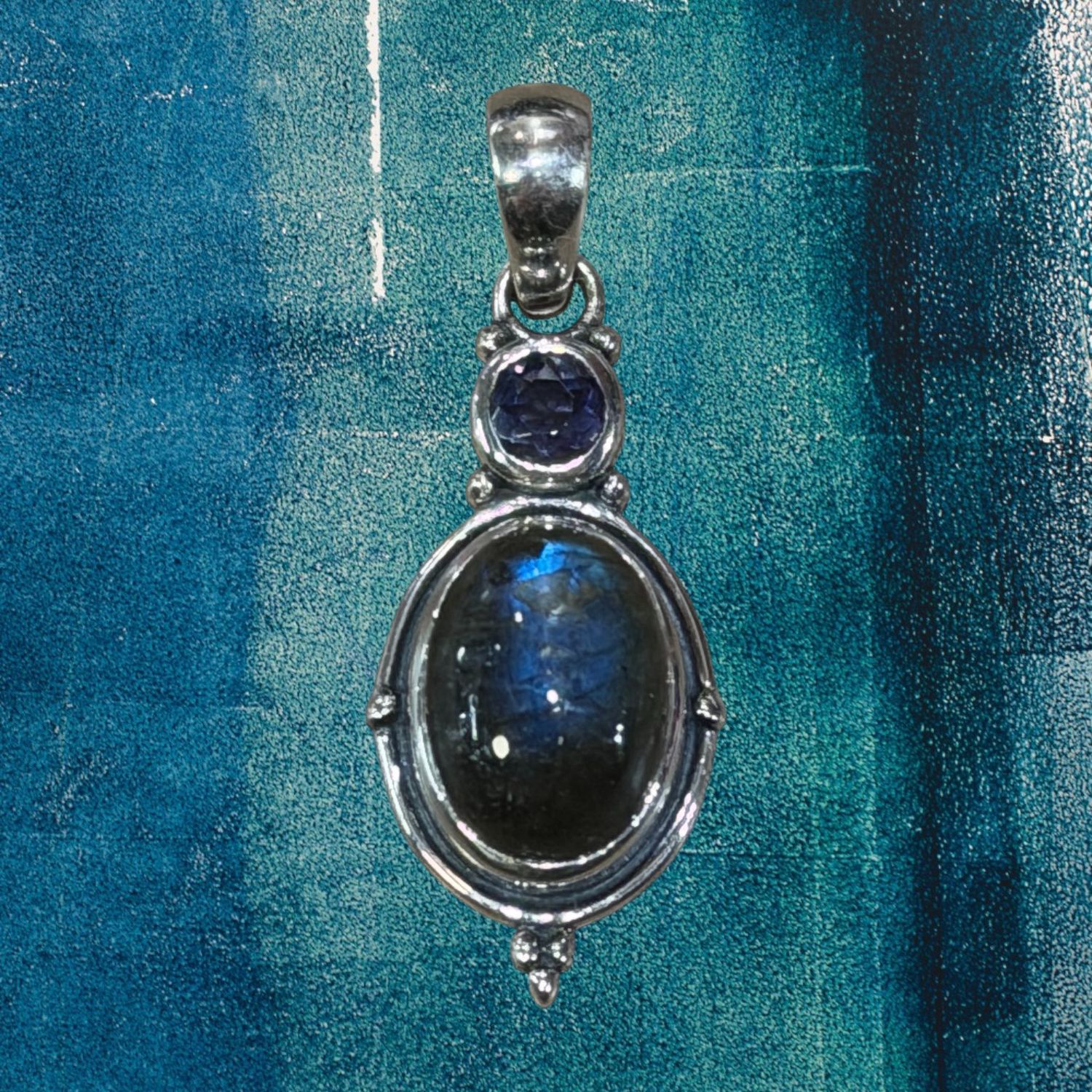 Labradorite &amp; Iolite Double Pendant