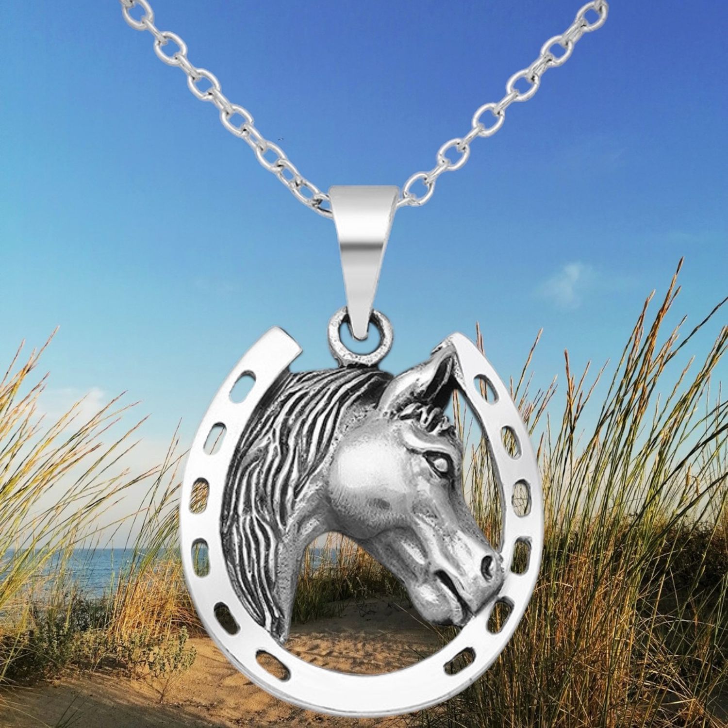 Horse Head &amp; Shoe Sterling Pendant