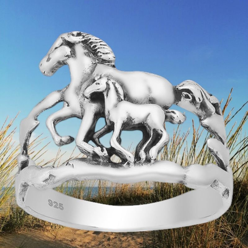 Running Horses Sterling Ring