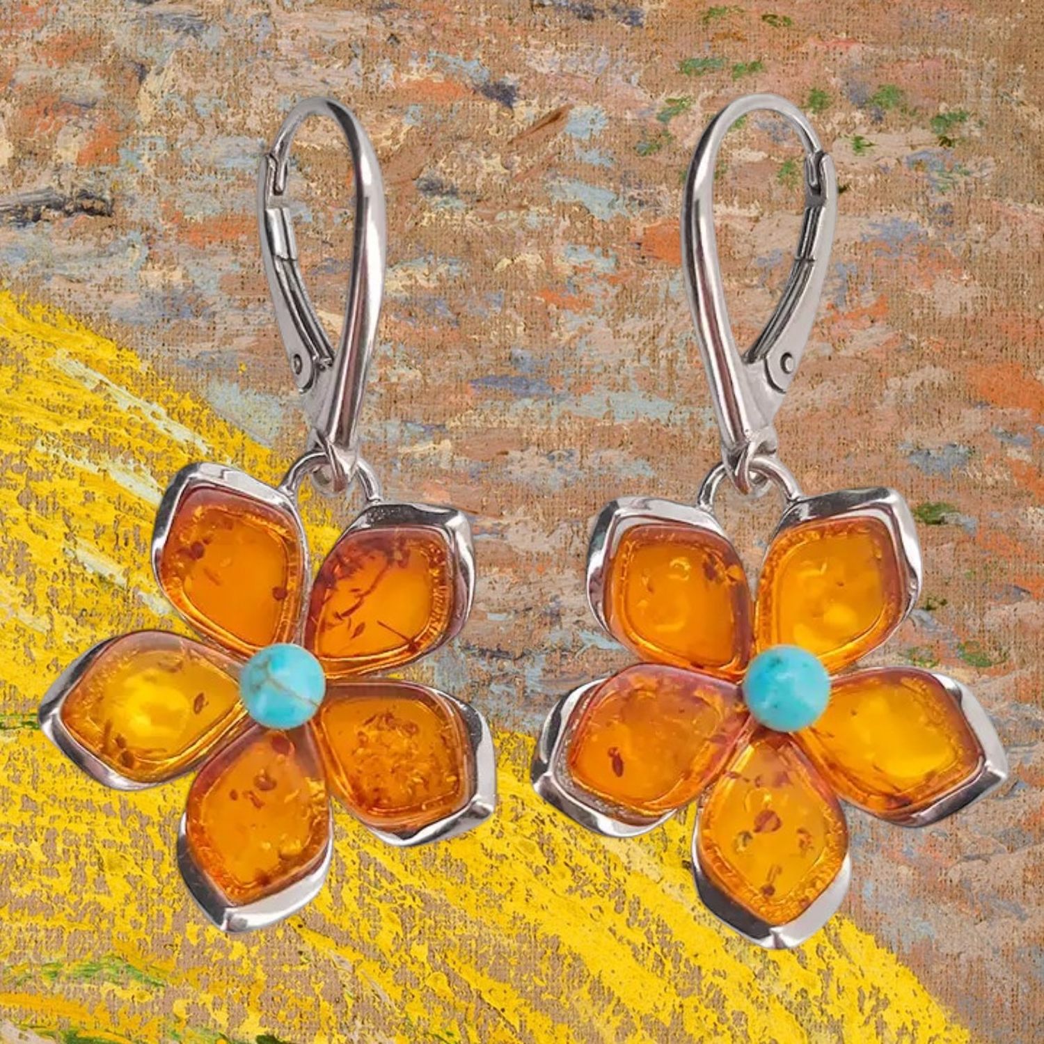 Amber &amp; Howlite Flower Earrings