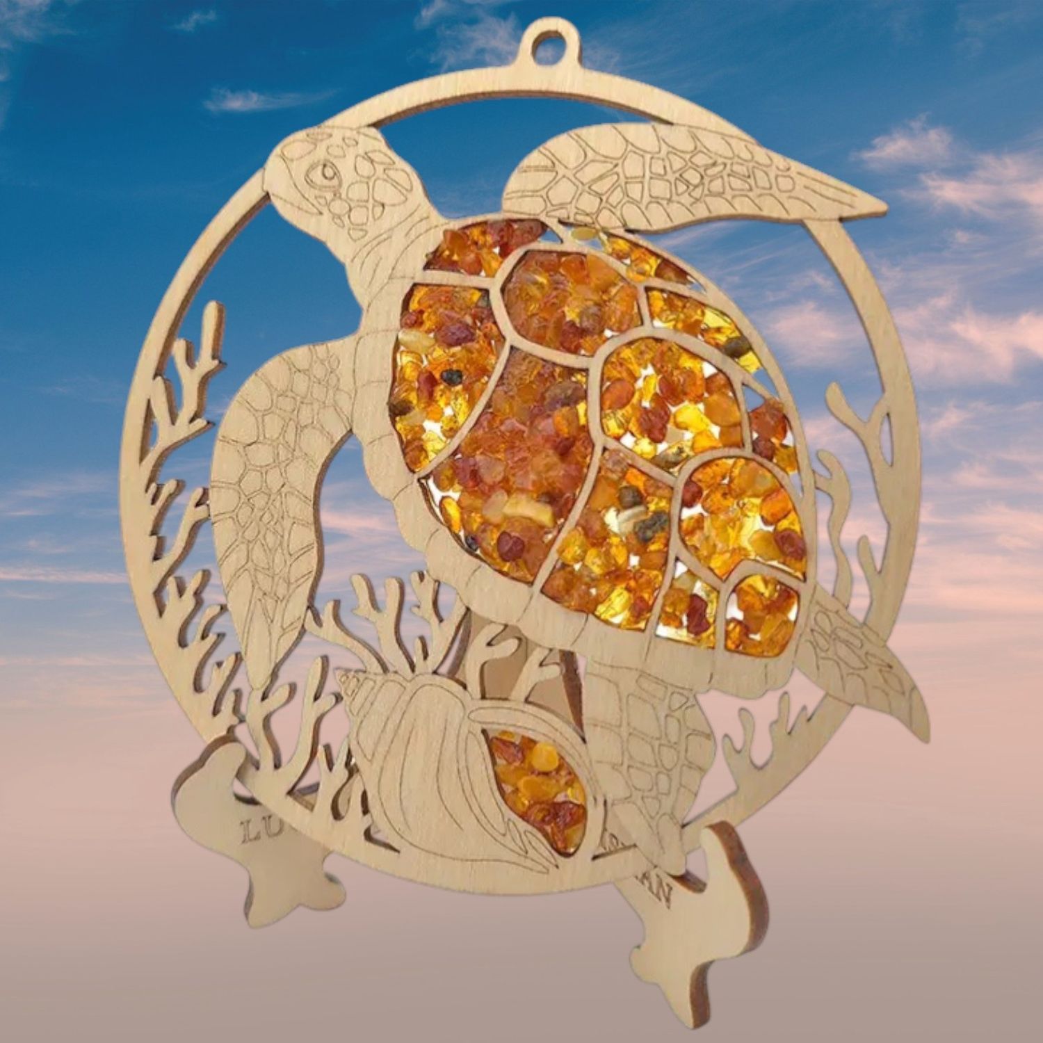 Amber Turtle Suncatcher with Stand