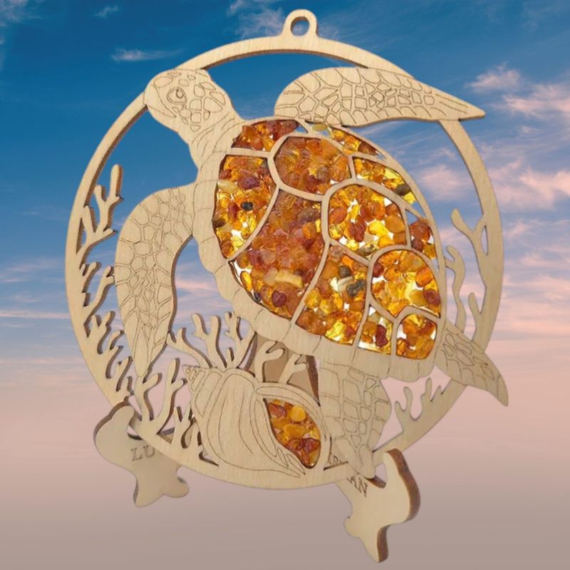 Amber Turtle Suncatcher with Stand