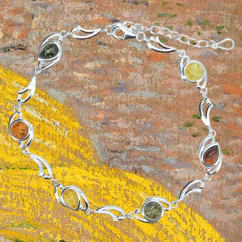Multi Amber Sterling Link Bracelet