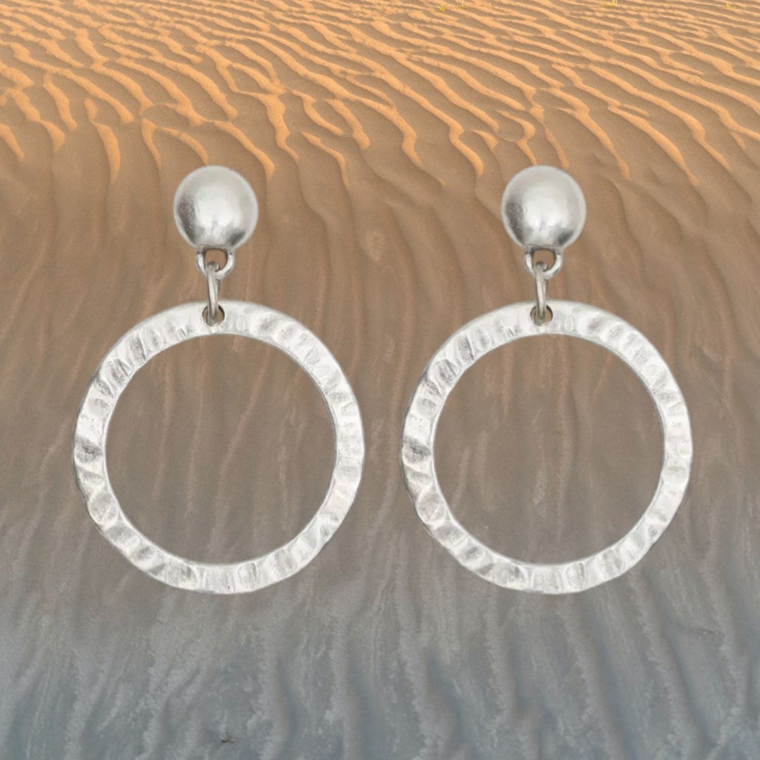 Hammered Hoop Pewter Earrings