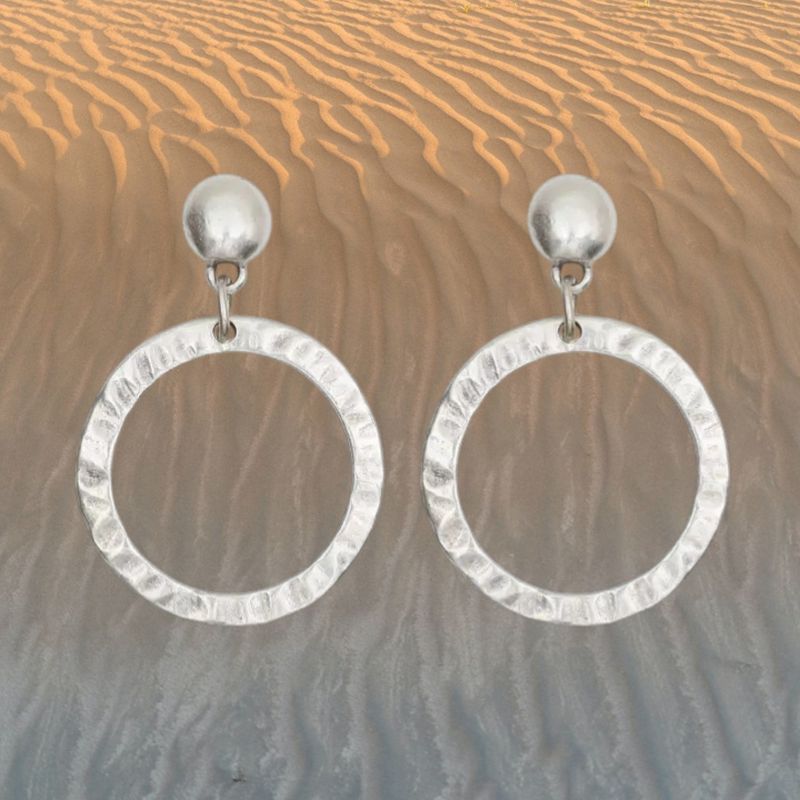 Hammered Hoop Pewter Earrings