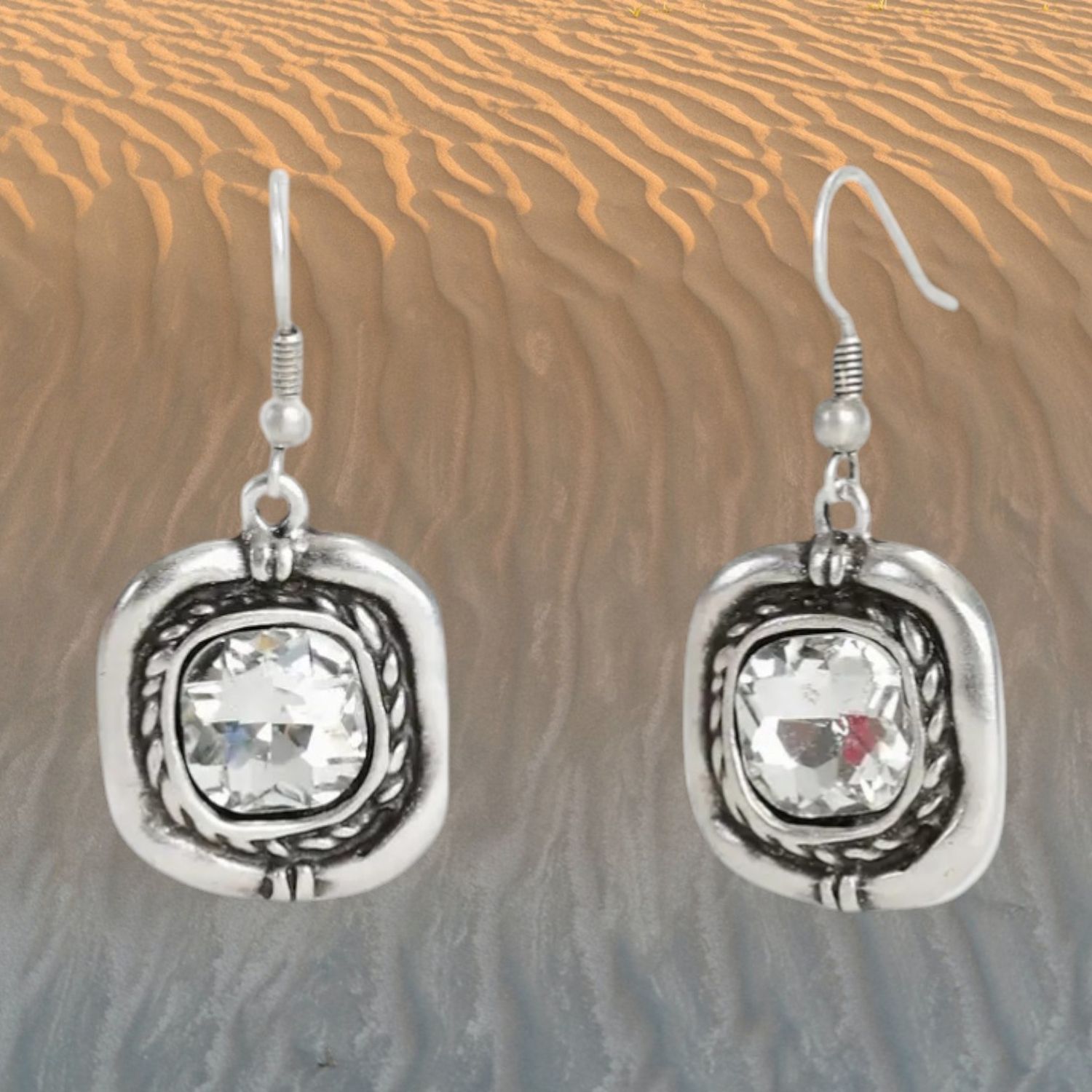 Crystal Rope Detail Pewter Earrings