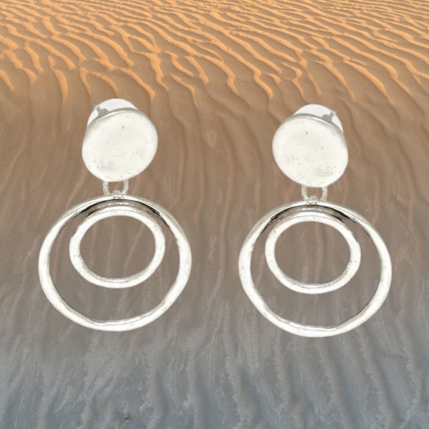 Multi Circle Pewter Post Earrings