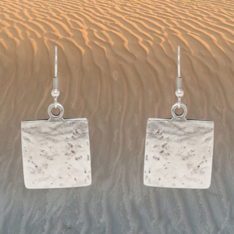 Square Disc Pewter Earrings