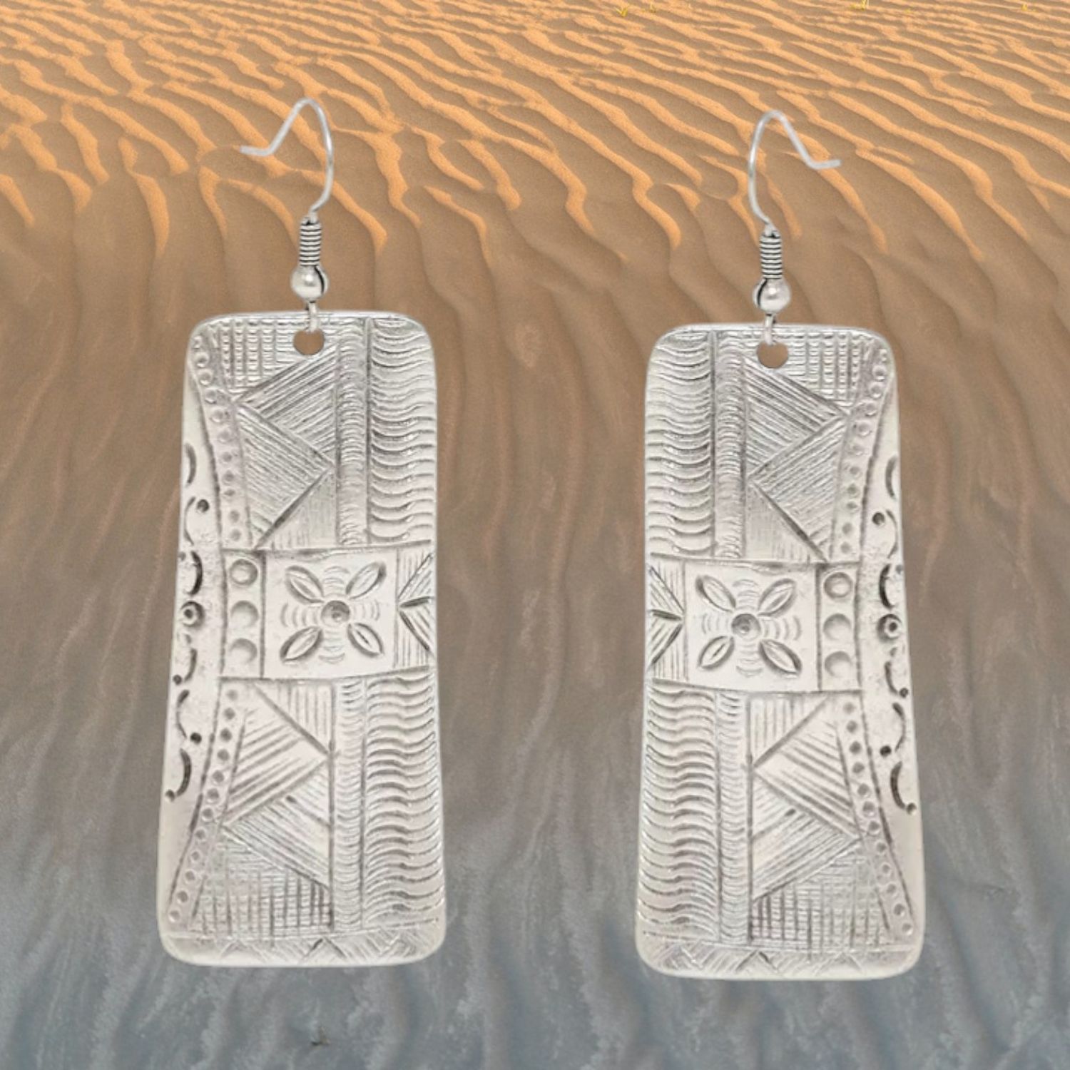 Etched Rectangle Pewter Earrings