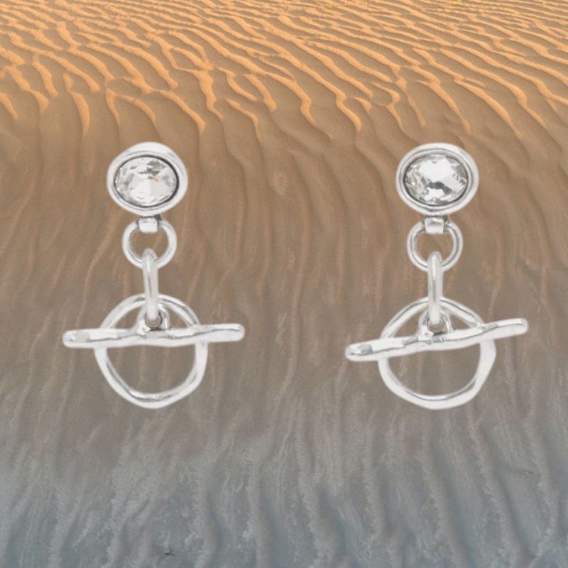 Crystal Toggle Pewter Earrings