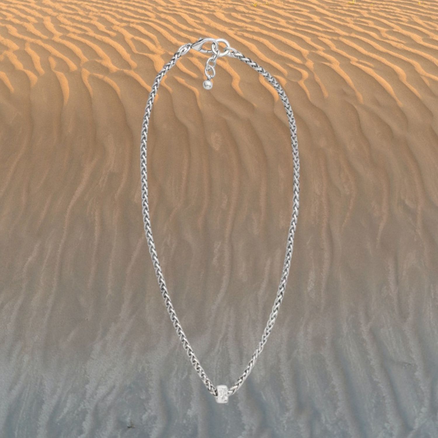 18" Pewter Necklace with Square Bead