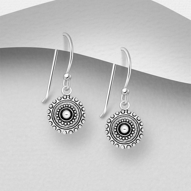 Oxidized Beaded Circle Sterling Earrings