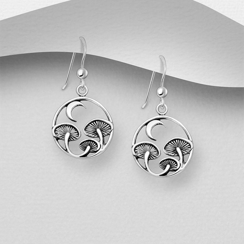 Mushroom and Moon Sterling Earrings