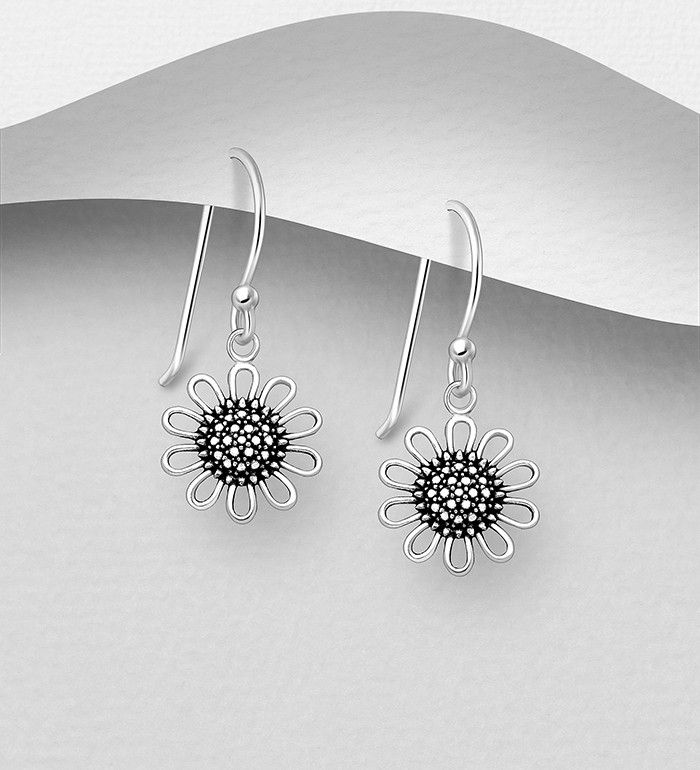 Sunflower Oxidized Sterling Earrings