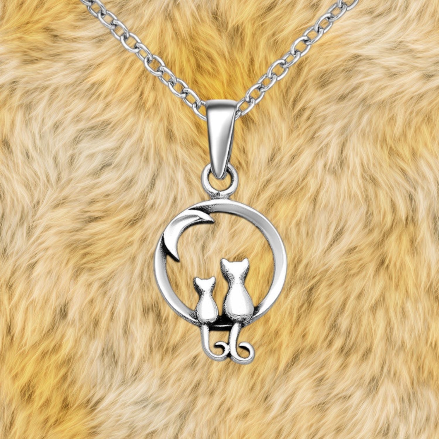 Cats and Moon Petite Sterling Pendant