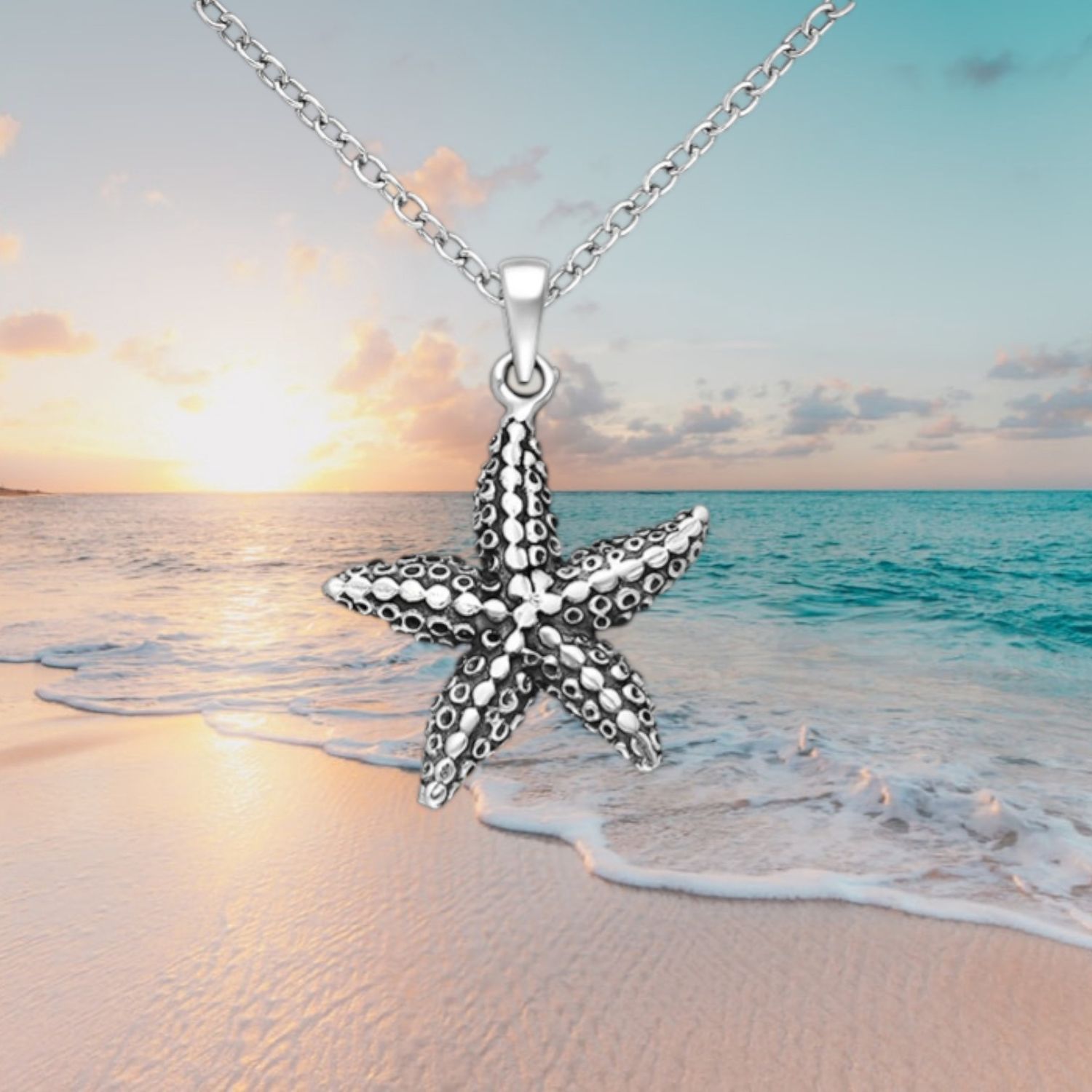Oxidized Starfish Sterling Pendant