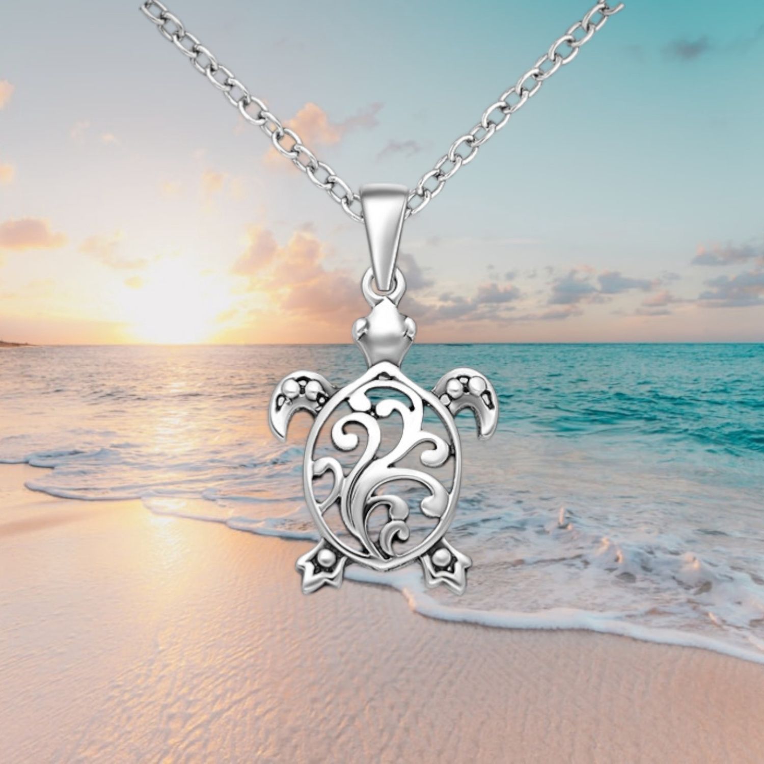 Petite Filigree Turtle Sterling Pendant