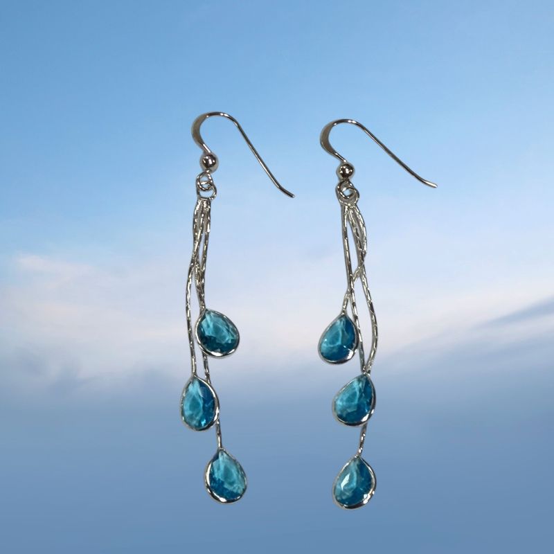 Raindrop Blue CZ Sterling Earrings