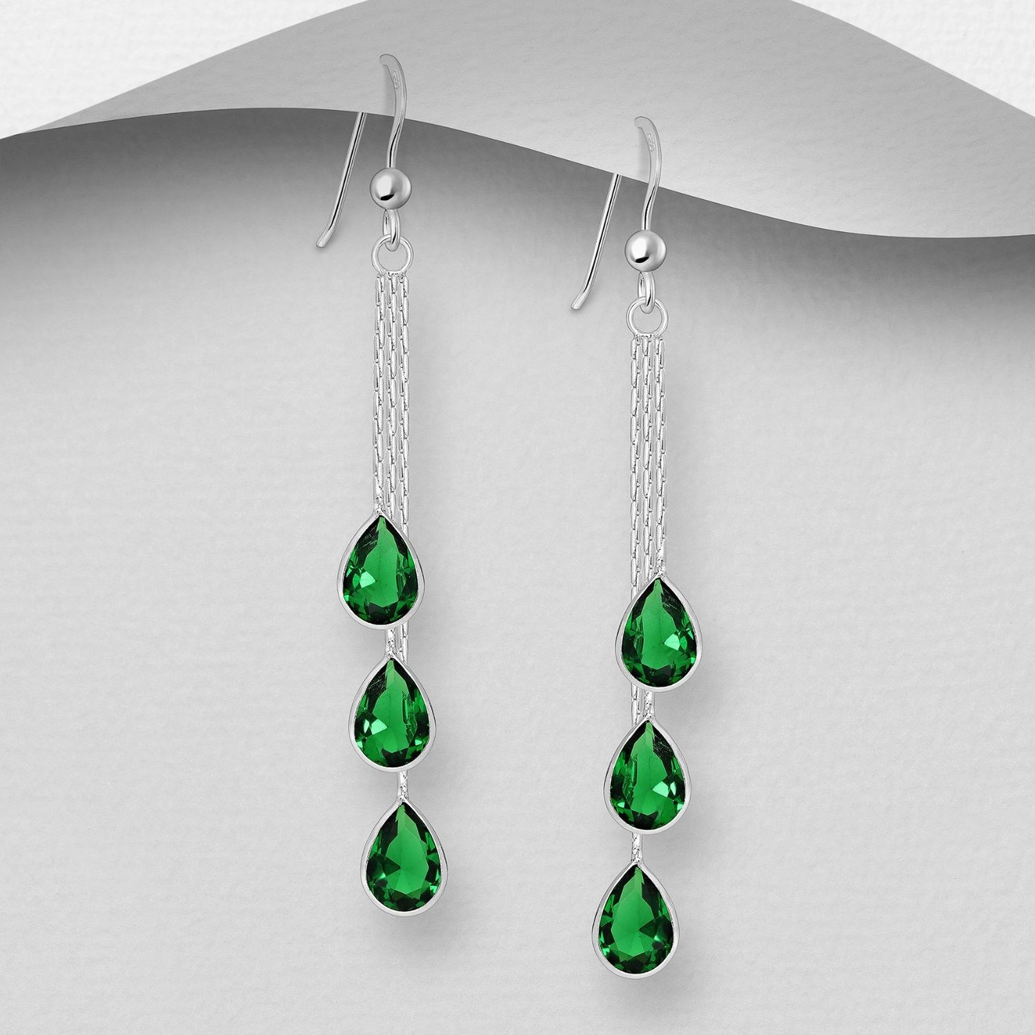 Raindrop Green CZ Sterling Earrings