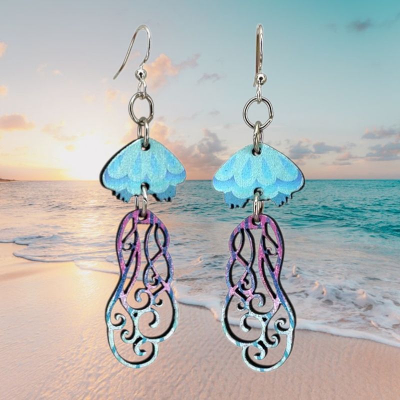 Wood Jellyfish Earrings