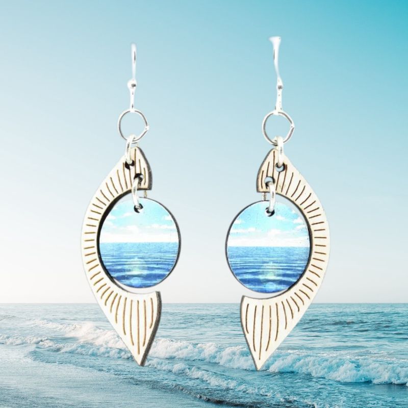 Wood Ocean View Earrings