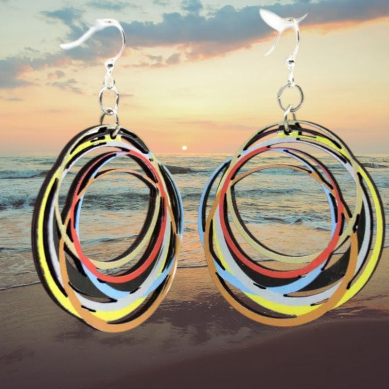 Wood Colorful Circles Earrings