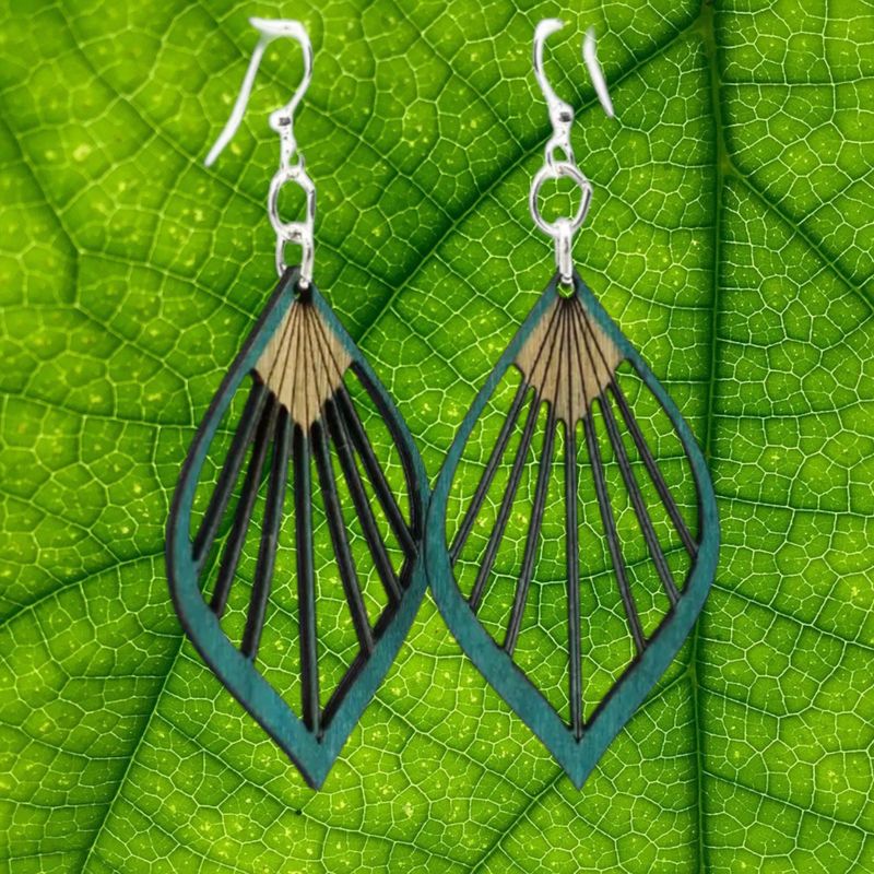 Wood Green Fan Leaf Earrings
