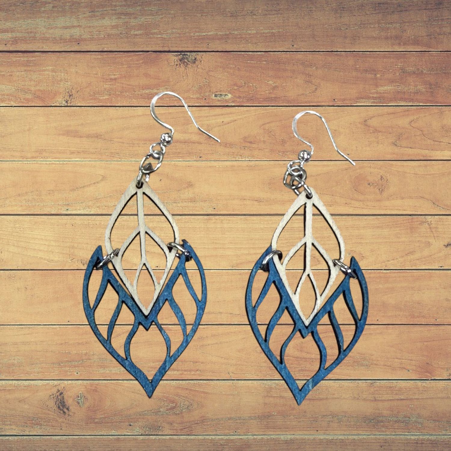 Wood Blue Flame Tip Earrings