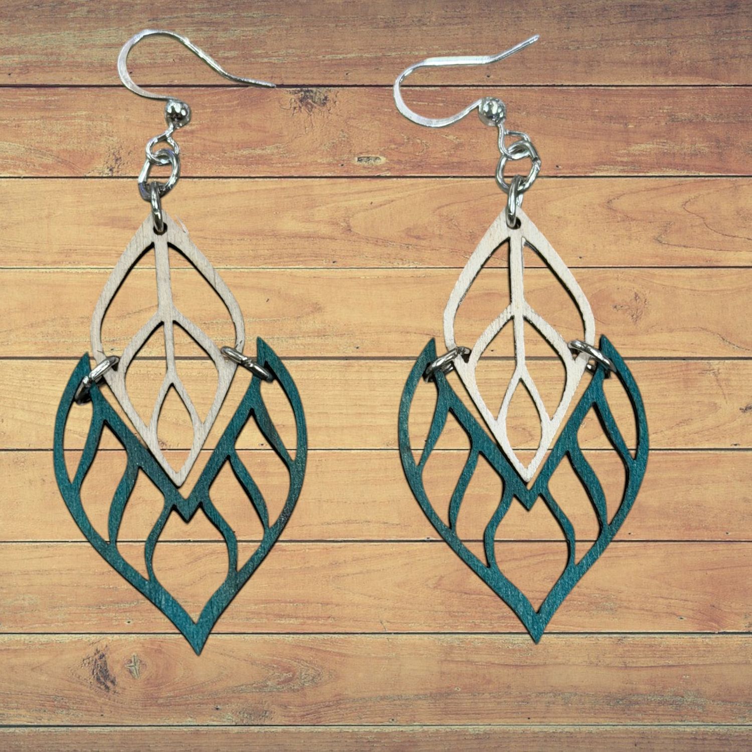 Wood Green Flame Tip Earrings