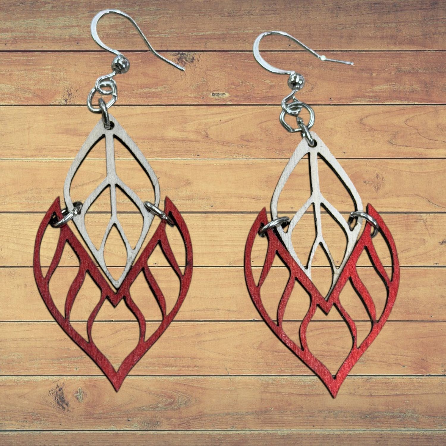 Wood Red Flame Tip Earrings