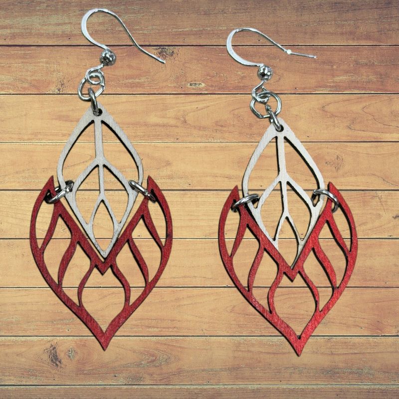 Wood Red Flame Tip Earrings