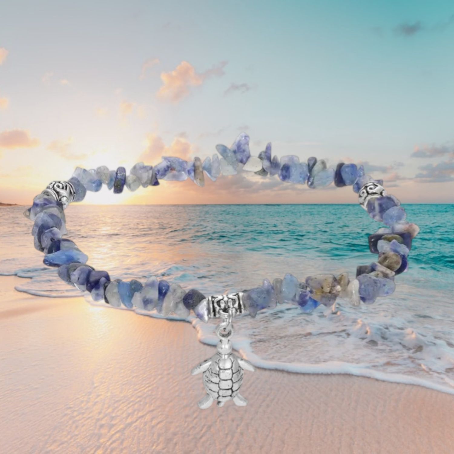 Stretch Sodalite/Turtle Ankle Bracelet