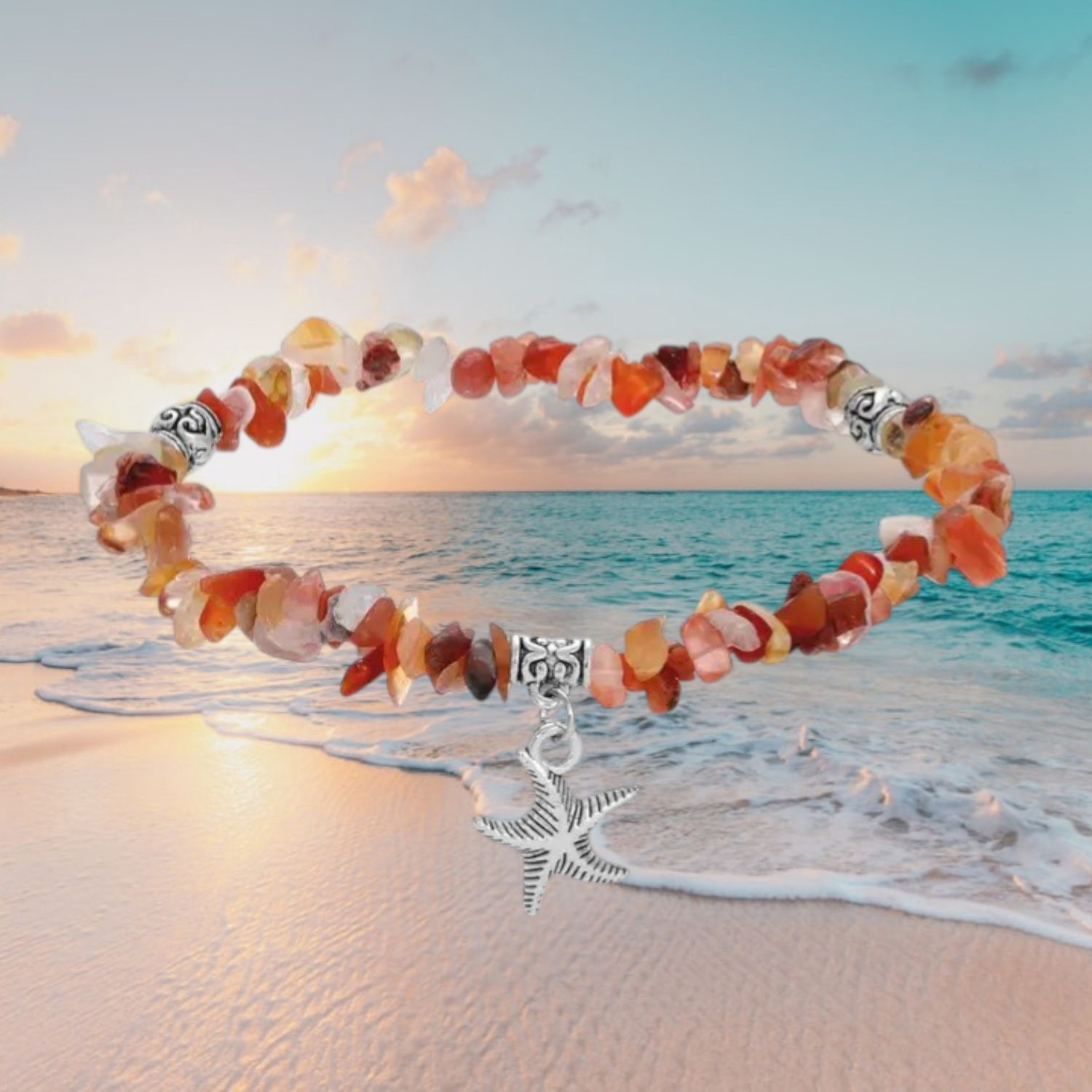 Stretch Ankle Bracelet Red Agate