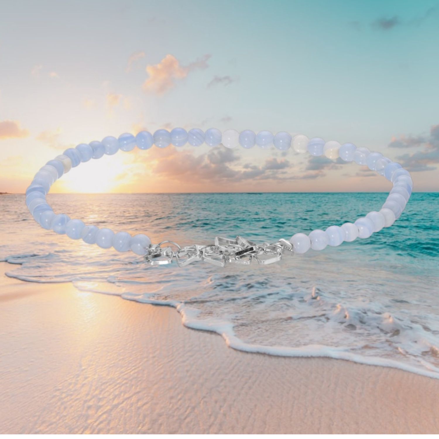 Stretch  Ligure/Silver Squares Ankle Bracelet