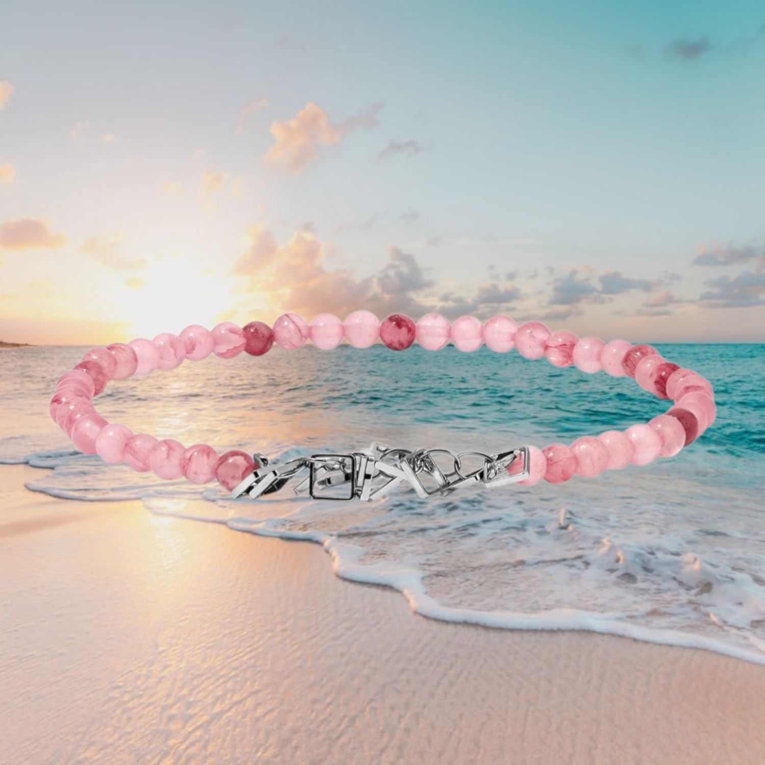 Stretch Ankle Bracelet Pink Jade