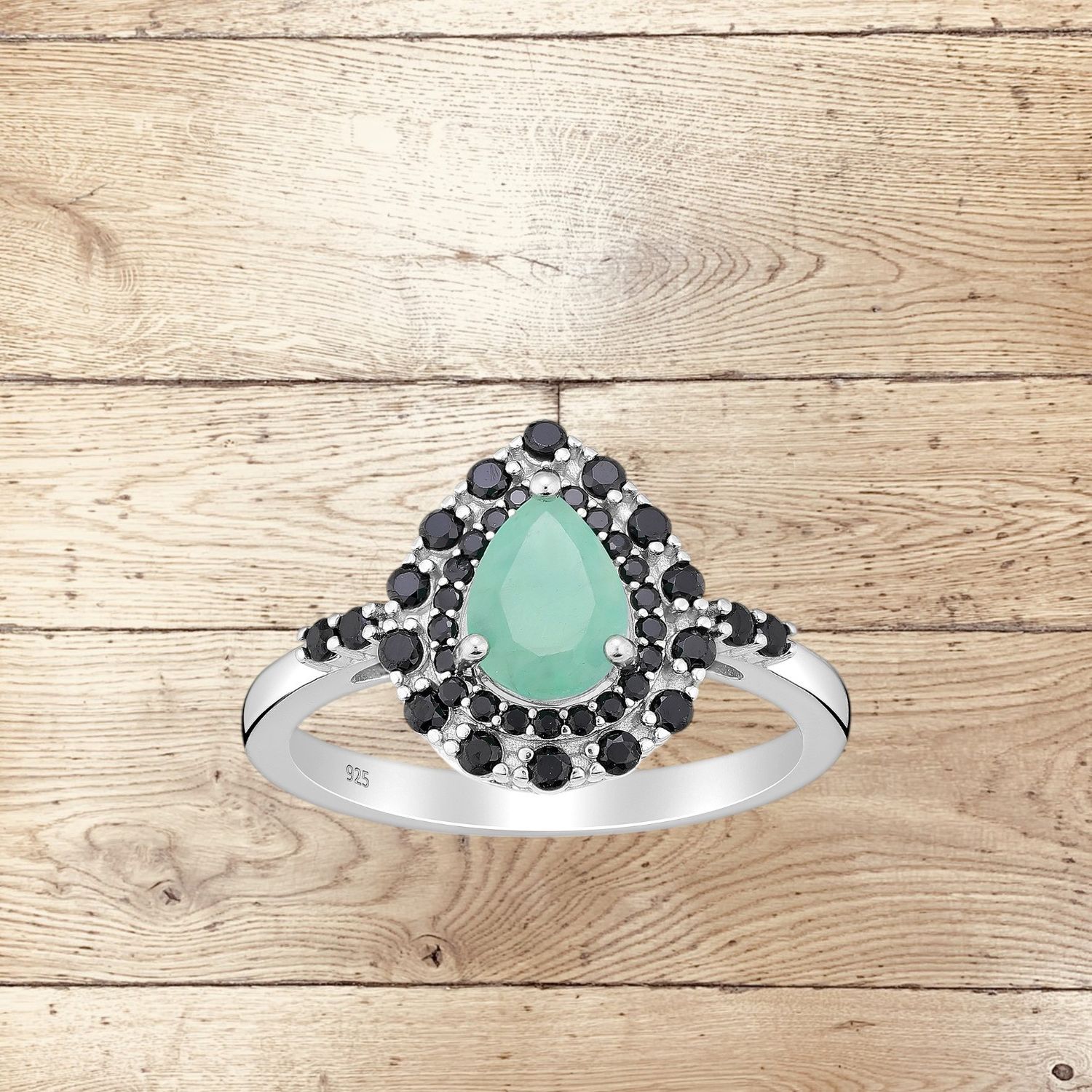 Sterling Emerald/Blk Spinel Ring