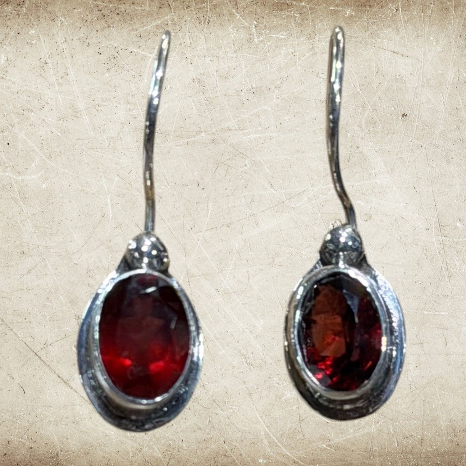 S/S Garnet Drop Earrings