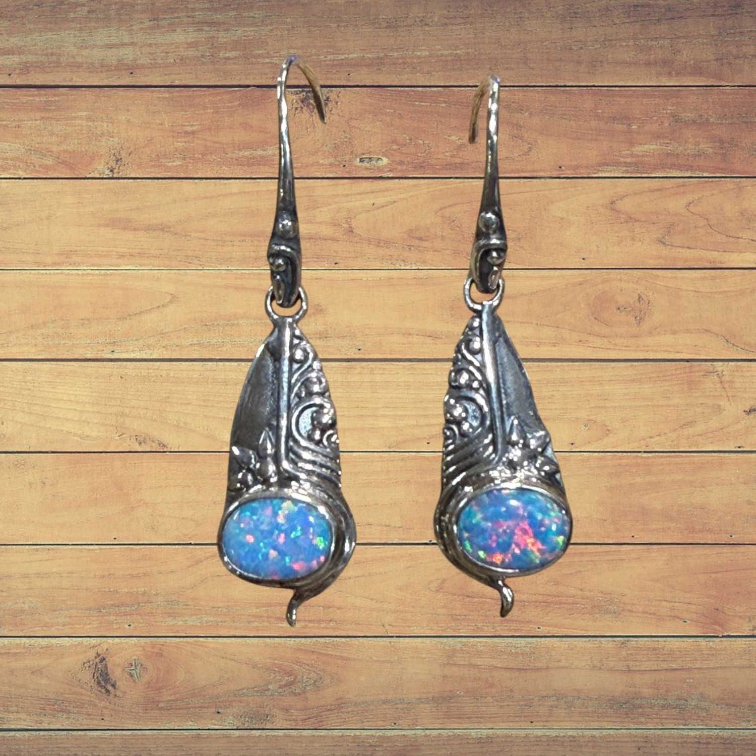 East/West Opal Sterling Silver Earrings