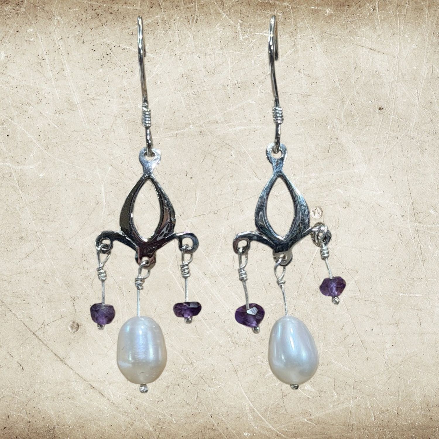 Trio Drop Amethyst/Pearl S/S Earrings
